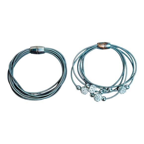 Flex Wire Silver Tone Magnetic Clasp Multistrand Bracelets - Picture 2 of 2